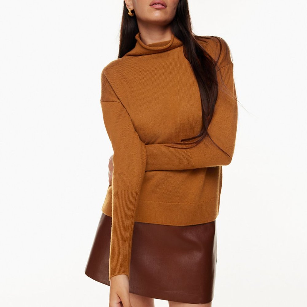 ARITZIA Wilfred Cyprie Luxe Cashmere Mock Turtleneck Sweater Rich Chestnut XS